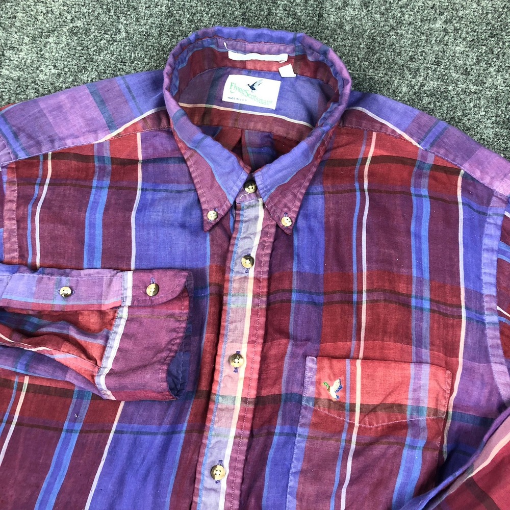 VTG Flying Scotsman Mens Size XL Plaid‎ Button Down Shirt Made in USA Duck Logo